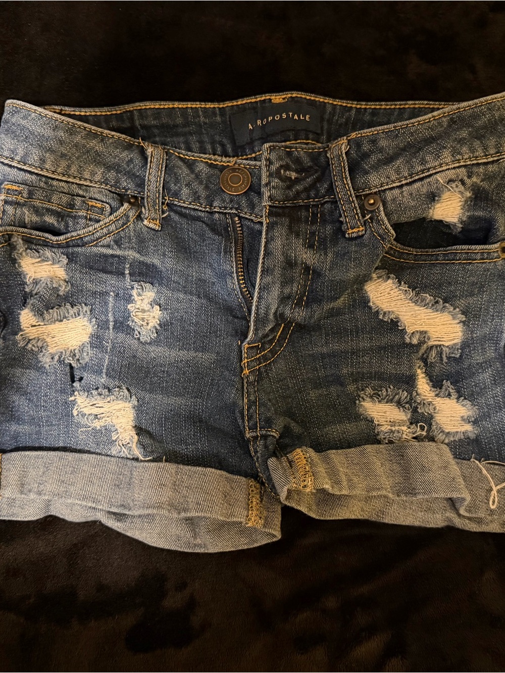 Aeropostale Women's Distressed Rolled-Hem Denim Shorts - Blue